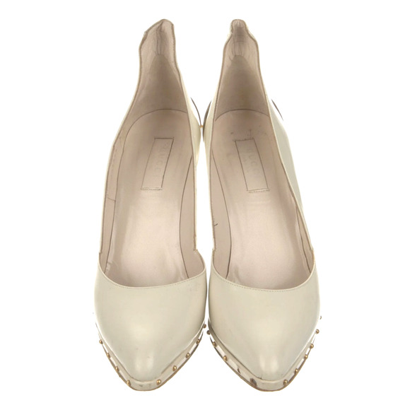 Gucci x Tom Ford 8 Studded Patent Leather Platform Heels $1495 Ivory White Pumps - Picture 6 of 11